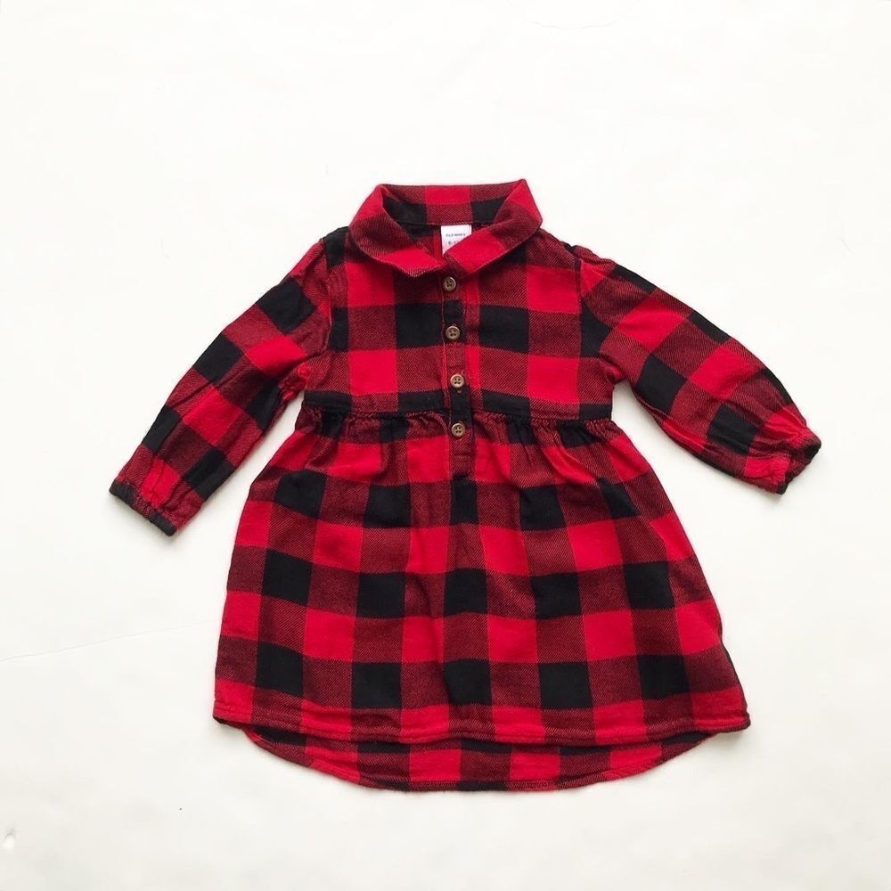 Old Navy red/black buffalo plaid dress EUC 6-12 months